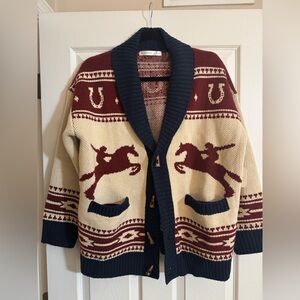 Altar'd State Beige and Burgundy Equestrian Cardigan